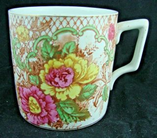 19thc Antique Staffordshire Pottery Tankard Mug,  Floral Hand Coloured Transfer