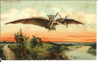 Antique Postcard The Latest Bat Flying Machine Wright Brothers 1910