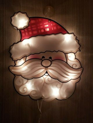 Vintage 13 " Tall Colorful Lighted Santa Head Window And Or Door Decoration