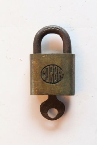 Small Antique Vintage Brass Corbin Padlock (w/key)