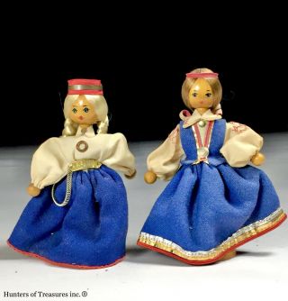 Vintage Ukrainian Or Russian Folk Art Doll Couple 5.  3 Inch.
