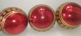 Vintage Christmas Ornament set of 3 Mercury Glass Balls Red w/ Gold Glitter Caps 3