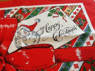Vintage Linen Christmas Tea Towel Father Christmas & Snowmen