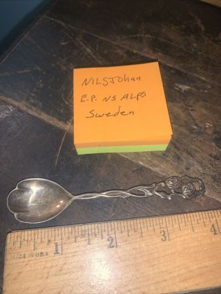 Nils Johan Sweden Silverplate Mini Sugar Spoon 4 " Roses