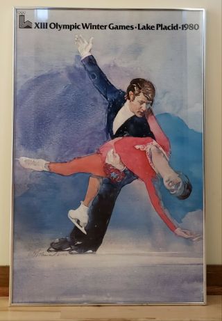Rare Vintage Poster Winter Olympics 1980 Lake Placid Pairs Skaters D.  Schwartz