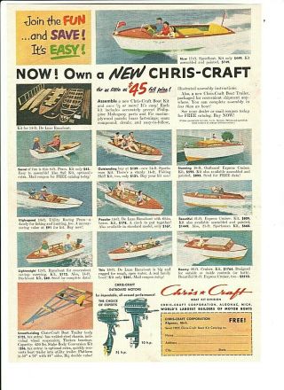 Vintage 1953 Chris - Craft Boats Color Ad,  H - I Saltwater Rods & Reels Ad