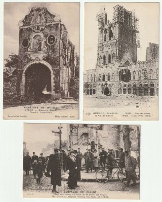 Ww1 1914/1918 - 3 Postcard Of Ypres - 2 Whith Censor Passed - Rare