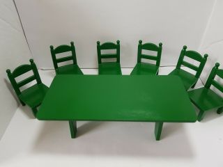 Sylvanian Families Tomy Vintage Green Kitchen Dining Table Furniture 6 Chairs 1