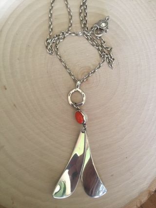 Rare Robert Lee Morris Rlm Sterling Silver Paddle Fine Coral Necklace Euc