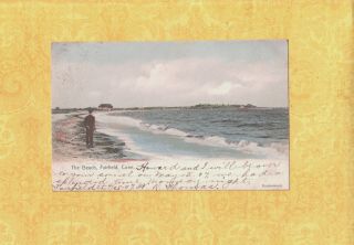 Ct Fairfield 1907 Antique Postcard Man On The Beach Conn To Bridgeport Kirschner