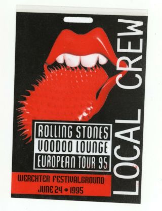 Mega Rare The Rolling Stones 6/24/95 Werchter Belgium Local Crew Backstage Pass
