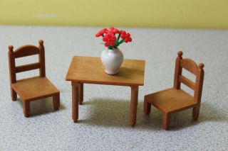 Vintage 1985 Epoch Sylvanian Families Chair And Table Set With Flowers
