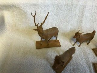 4 Small Vintage Carved Wooden Animals Elephant Tiger Antelope Goat 2