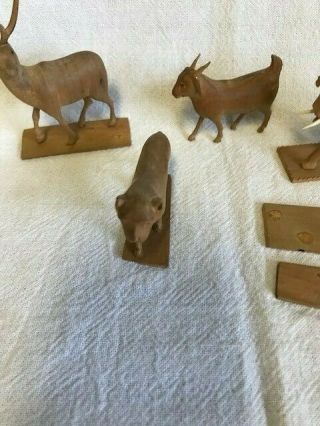 4 Small Vintage Carved Wooden Animals Elephant Tiger Antelope Goat 3