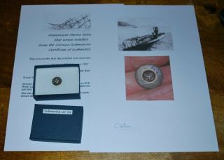 Button From German Submarine Wreck Uc 32 1917 In A Presentation Box & Signed