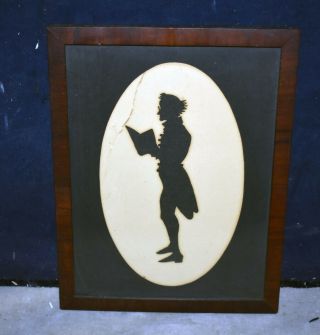 Rare Antique Paper Cut Silhouette - Fine Gentleman Standing And Reading - Framed