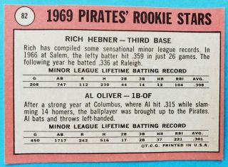 1969 Topps AL OLIVER ROOKIE RC Pittsburgh Pirates 82 Baseball Card EX - MT 2