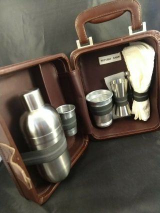 Rare Pottery Barn Travel Cocktail Bar Brown Leather Case In