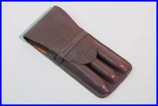 Rare 1950ies Brown Leather Pouch / Case For 3 Fountain / Ballpoint 146g Size
