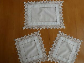 Vintage Set Of 3 White Cotton Doilies With Crochet Lace Edge