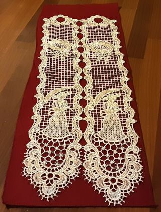 Vintage Cream Lace Panel With Crinoline Ladies - Ready To Frame Or Hang