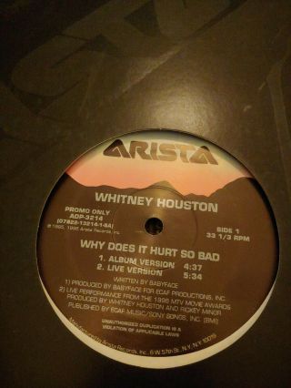 Whitney Houston - Why Does It Hurt So Bad 12 " Vinyl Lp Maxi Single Rare Oop