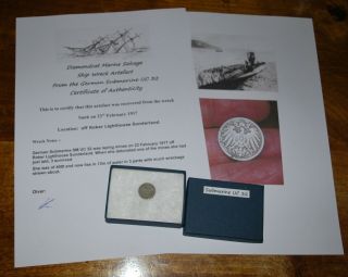 Coin From German Submarine Wreck Uc 32 1917 In A Presentation Box & Signed