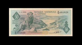 1.  4.  1962 Belgian Congo 50 Francs French Africa Rare " A " ( (gem Unc))