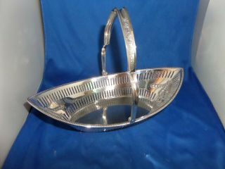 Edwardian Boat Shaped Cake Basket C.  1900 Silver Plate