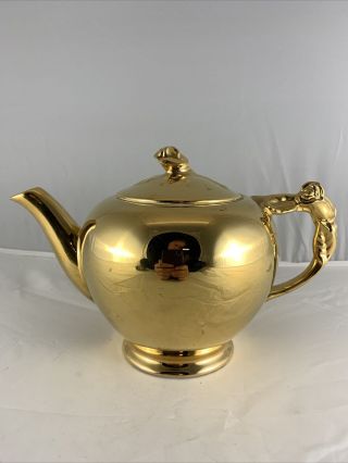 Rare Vintage Gold Royal Winton Grimwades Rosebud English China Teapot Tea Pot