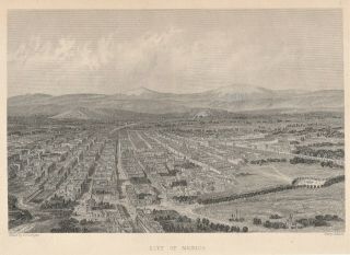 Small Antique Engraving " City Of Mexico " Engraved By Henry Adlard C1870