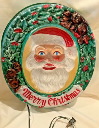 Vintage Rare Plastic Merry Christmas Santa Claus,  Plug In