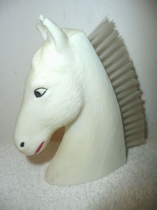 Rare Vintage Hard Plastic White Horse Head Brush Hong Kong Approx 4.  5 " T