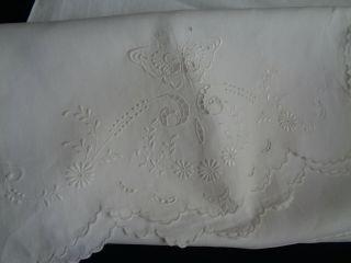 B ' FUL ANTIQUE RICHLY HAND EMBROIDERED BUTTERFLY & FLOWER IRISH LINEN PILLOW CASE 3