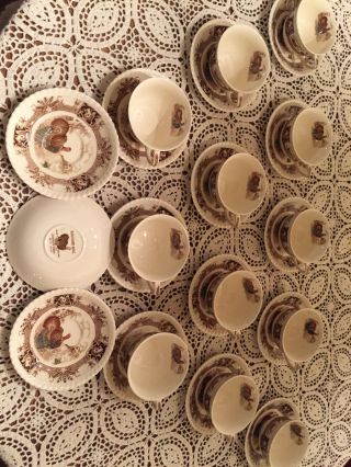 Rare Johnson Brothers " Barnyard King " Turkey Set Of 10 Cups And 11 Saucers