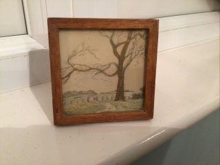 Vintage Small Hand Embroidered Picture,  Landscape Scene
