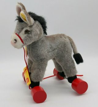 Vintage Steiff Donkey Pull Toy Red Wheels 6422/24 Germany Tags Rare?