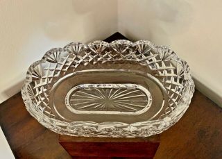 Rare Size,  Waterford Oval Fan Cut Scalloped Edge Bowl 7 3/4 X 4 3/4 X 2 1/2 "