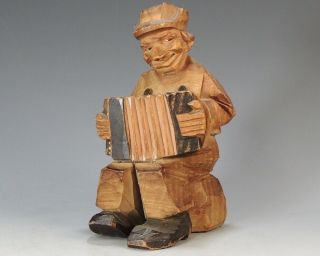 Antique Black Forest ? Carved Wood Figure Of Accordian Player