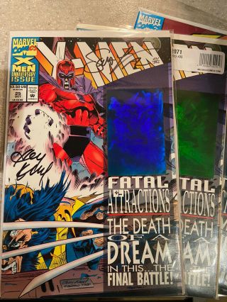 X - Men 25 Rare Error Blue / Dark Hologram Singed Andy Kubert 1993 Marvel