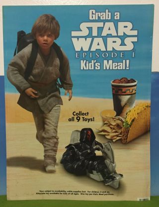 Star Wars Episode I - Taco Bell Kids Meal Rare Instore Display Poster 24 X 18