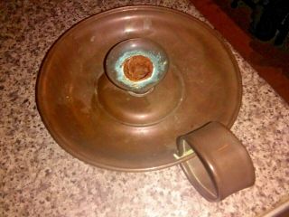 Vintage Copper Chamber Stick Candle Holder With Finger Holder,  Uncleaned