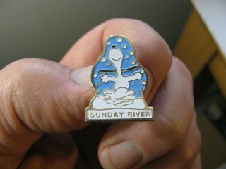 Vintage Ski Pin Sunday River W/ Snoopy Newry Maine Me Rare