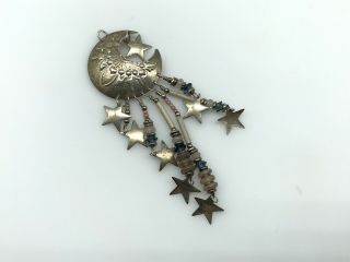 Rare Tabra Sterling Silver Moon Star Pendant Stamped Handmade Artisan Signed Vtg