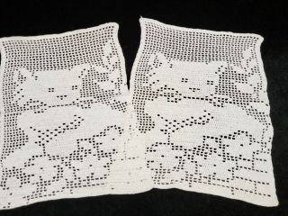 2 Vintage Antique Hand Crocheted Lace Doily Chair Arm Doily Kitty Cats 1940s Era