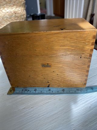 Antique Vtg Globe Wernicke Oak Recipe Box Index Card File Box No 83c 5.  5x4x3”