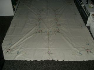 Vintage Embroidered /cut Out Work Linen Tablecloth - 62 " By 82 "