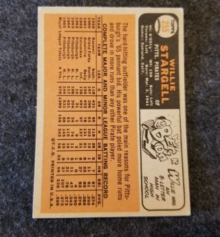 1966 Topps Willie Stargell Pittsburgh Pirates 255 Baseball Card EX/NMT 2