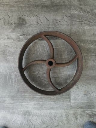 Rare 9.  5 " Inch Cast Iron Vintage Antique Flywheel Pulley Home Decor