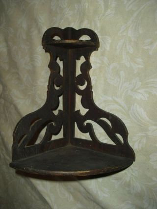 Vintage Small Hand Carved Wooden Corner Wall Shelf Deco